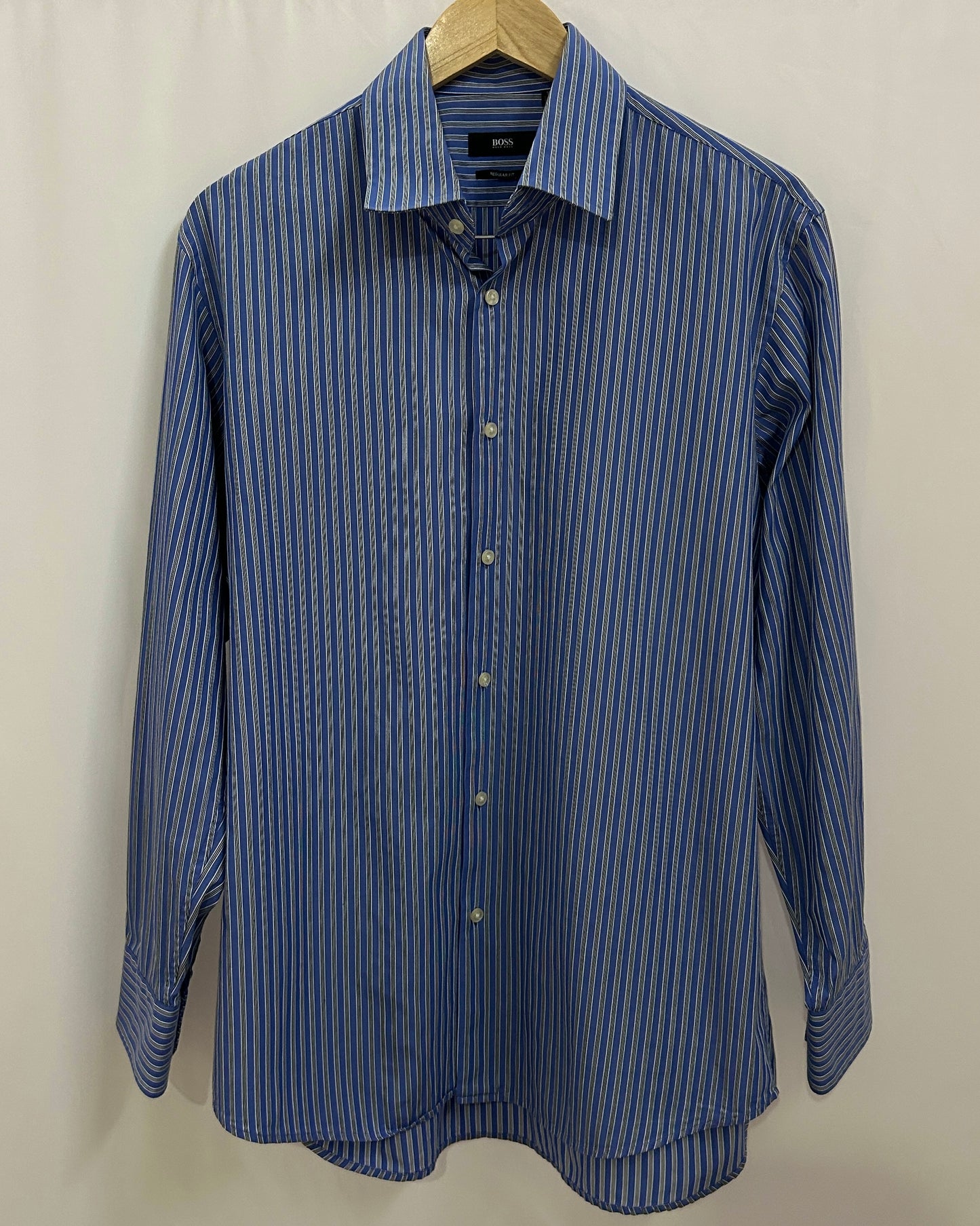 Hugo Boss Blue and Grey Stripes Shirt