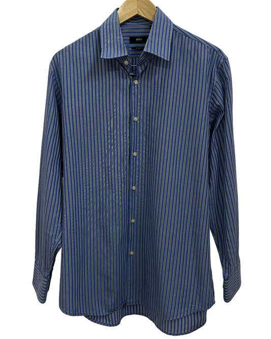 Hugo Boss Blue and Grey Stripes Shirt